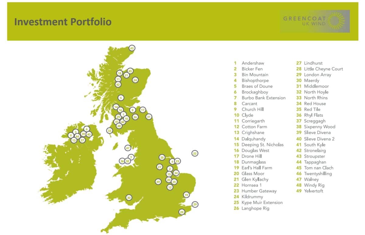 Greencoat UK Wind's asset locations.