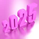 Pink 3D image of the numbers '2025' growing in size