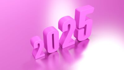 Pink 3D image of the numbers '2025' growing in size